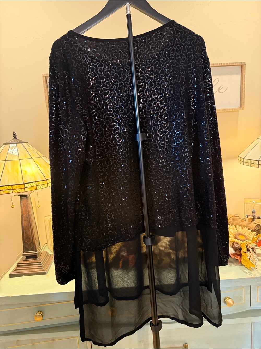 Joseph Ribkoff Black Sequin High Low Tunic Sheer Chiffon Hem Size 14 - Picture 3 of 3